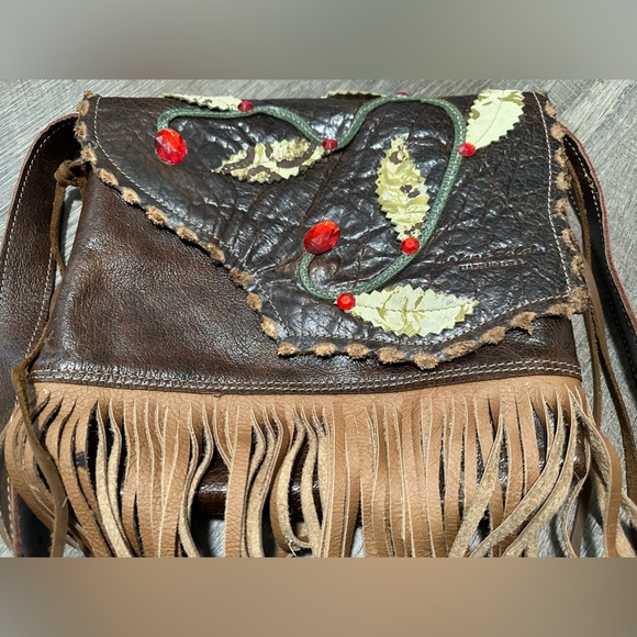 Loriano Tolaini Handmade Leather Boho Bag with Fringe and Embellishments - Picture 3 of 17